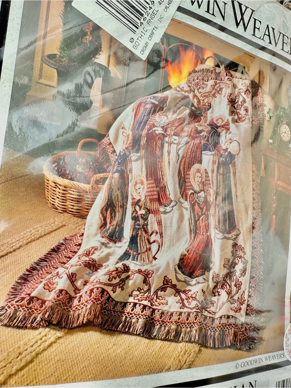 Goodwin Weavers Gothic Angels Christmas Tapestry Blanket 100% Cotton 48” x 67”